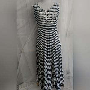 Navy and white striped cotton dress petite medium